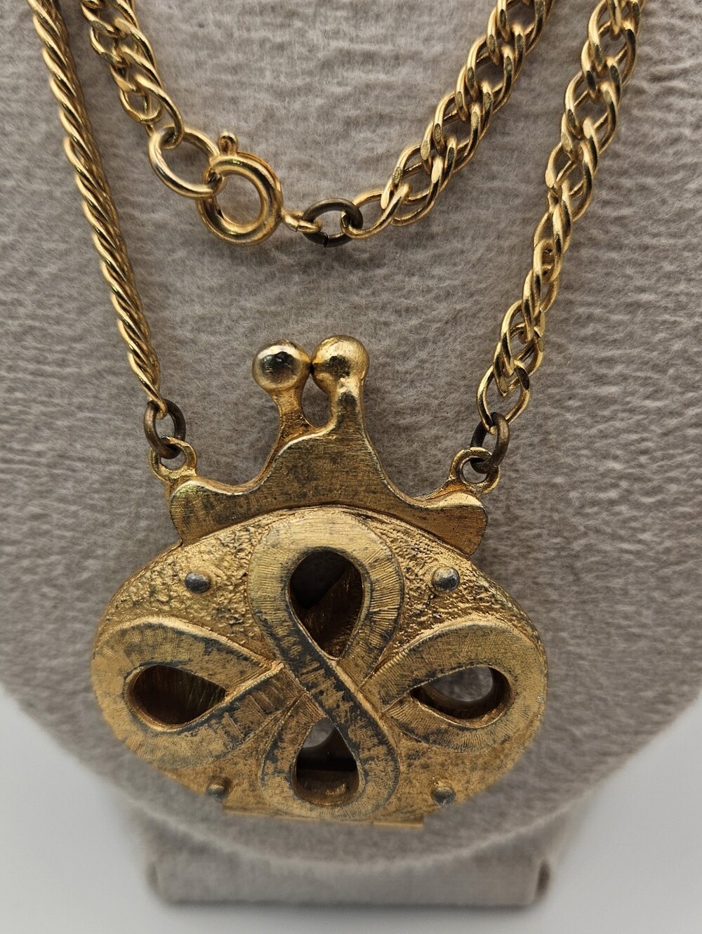 Vintage Gold Tone Purse Pendant Necklace 19" Openwork Locket
